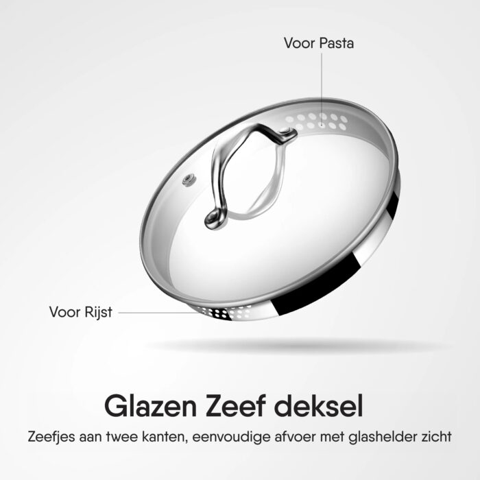 Stahl - Triply Steelpan met Glazen Afgiet deksel - 16 cm - PFAS Vrij - Afbeelding 3