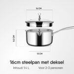 Stahl - Triply Steelpan met Glazen Afgiet deksel - 16 cm - PFAS Vrij - Afbeelding 6