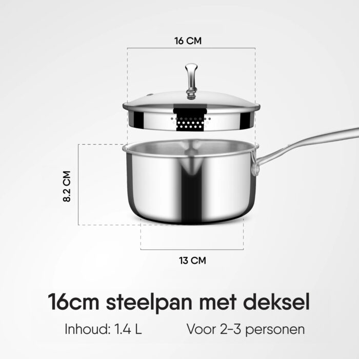 Stahl - Triply Steelpan met Glazen Afgiet deksel - 16 cm - PFAS Vrij - Afbeelding 6