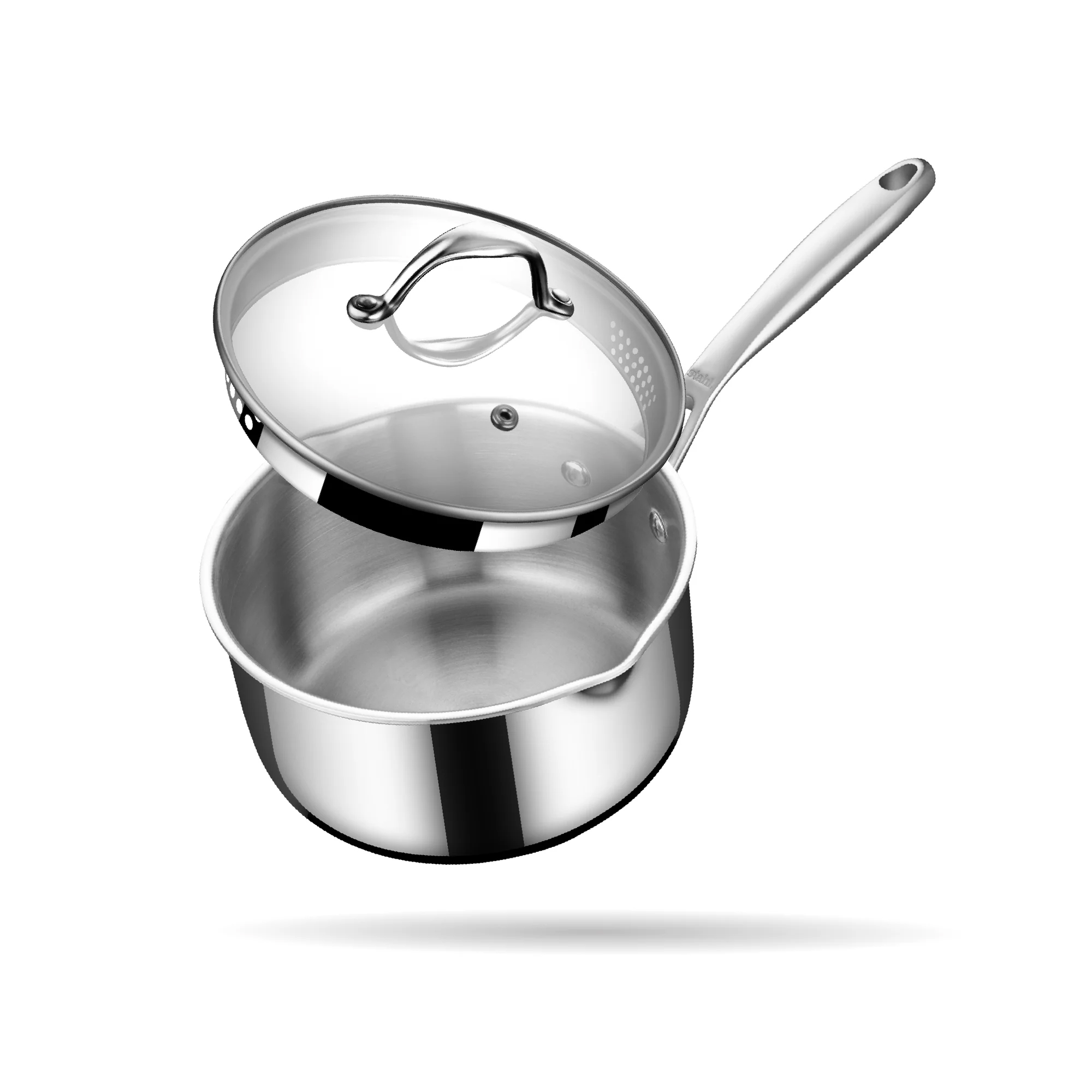 1 Stahl - Triply Steelpan met Glazen Afgiet deksel - 16 cm - PFAS Vrij - Afbeelding 1